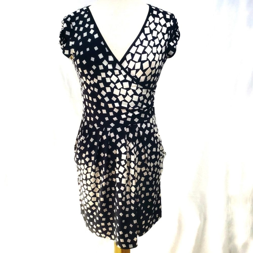🌸3/$25 Speechless Abstract Geo Print Black & Cream Faux Wrap Dress, Size S